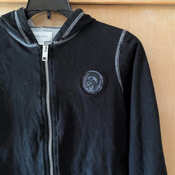 Boy's Sz 10 Diesel Black/Gray Zipper Hooded Jacket - Picture 2 of 4